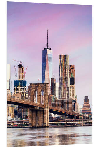 Foam board print Brooklyn bridge and Manhattan skyline at sunset, New York city, USA