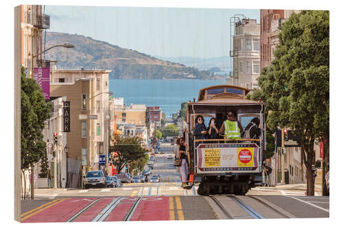 Wood print Cable car on a hill in the streets of San Francisco, California, USA