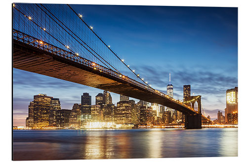 Aluminiumtavla Brooklyn bridge and Manhattan at night, New York city, USA