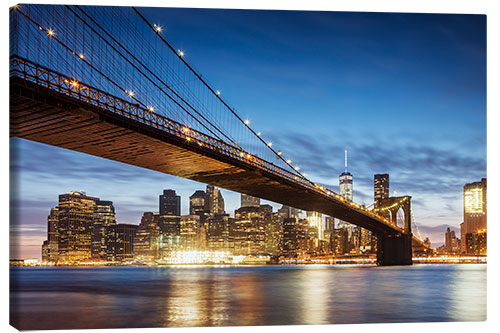 Leinwandbild Brooklyn-Brücke und Manhattan in der Nacht, New York City, USA