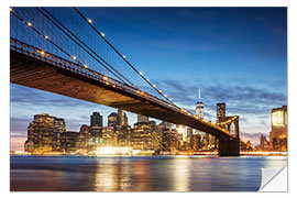 Naklejka na ścianę Brooklyn bridge and Manhattan at night, New York city, USA