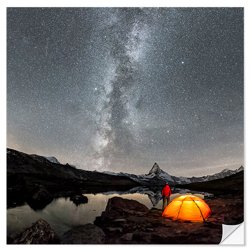 Selvklæbende plakat Milky Way at Matterhorn