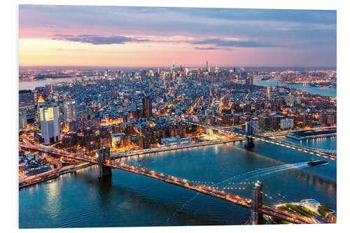 Foam board print Aerial view of midtown Manhattan from the East river at dusk, New York city, USA