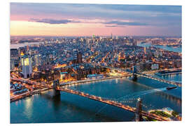 Stampa su PVC Aerial view of midtown Manhattan from the East river at dusk, New York city, USA