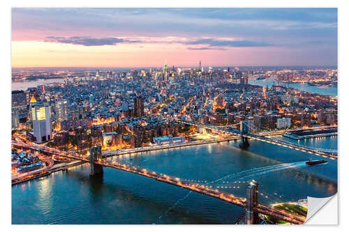 Naklejka na ścianę Aerial view of midtown Manhattan from the East river at dusk, New York city, USA