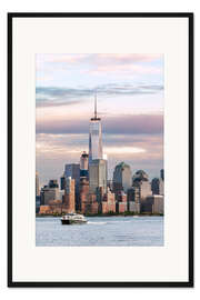 Gerahmter Kunstdruck World Trade Center und Manhattan Skyline bei Sonnenuntergang, New York City, USA