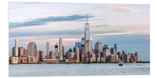 Hartschaumbild Panorama von Lower Manhattan Skyline bei Sonnenuntergang, New York City, USA