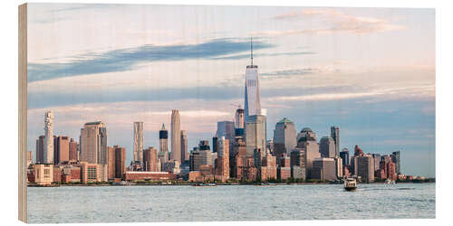 Holzbild Panorama von Lower Manhattan Skyline bei Sonnenuntergang, New York City, USA