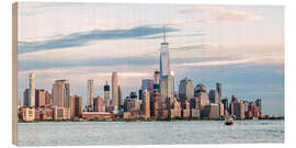 Wood print Panoramic of lower Manhattan skyline at sunset, New York city, USA