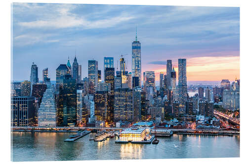 Acrylglasbild Freedom Tower und Lower Manhattan-Skyline in der Abenddämmerung, New York, USA