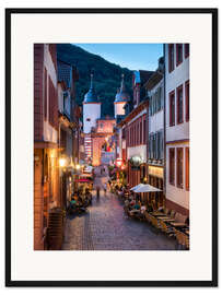 Gerahmter Kunstdruck Romantische Altstadt am Abend in Heidelberg, Deutschland