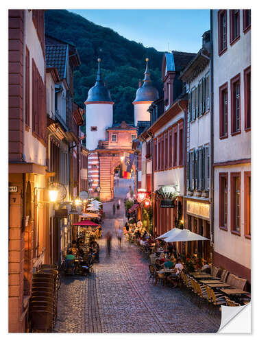 Selvklebende plakat Romantic Old Town at night in Heidelberg, Germany