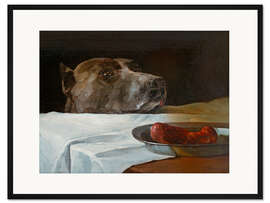 Gerahmter Kunstdruck Dogge mit Wurstschüssel