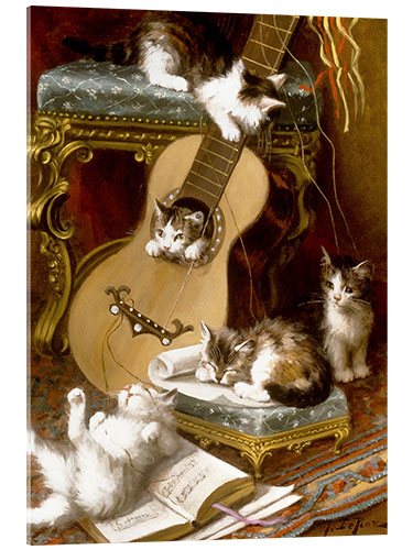 Cuadro de metacrilato Kittens at play with a guitar