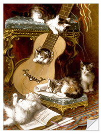 Autocolante decorativo Kittens at play with a guitar