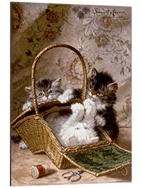 Aluminiumtavla Young cats with a sewing basket - Henriette Ronner-Knip
