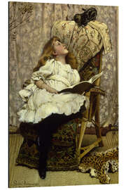 Magnettafel Lesendes Mädchen, abgelenkt durch ein Kätzchen