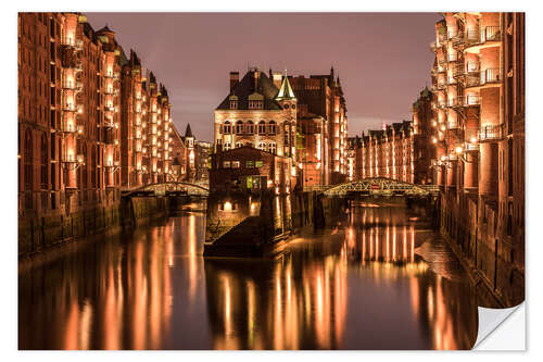 Selvklebende plakat Cityscape Hamburg Speicherstadt