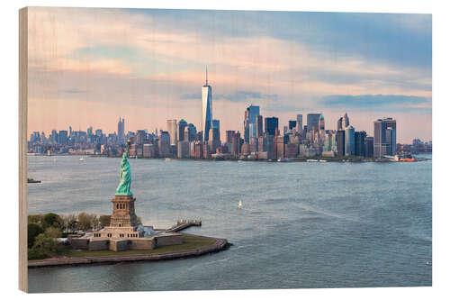 Holzbild Freiheitsstatue und World Trade Center, New York