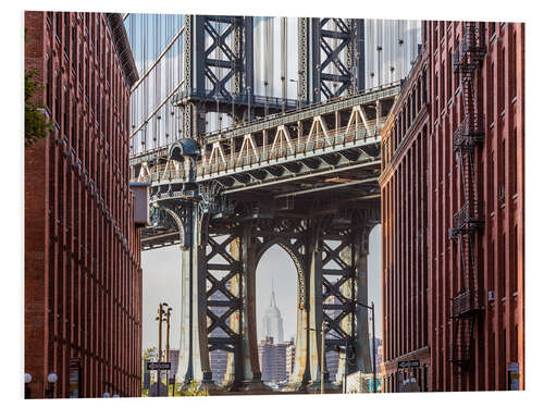 Foam board print Empire State building seen through Manhattan bridge, New York city, USA