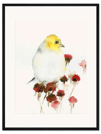 Gerahmter Kunstdruck Gelber Vogel und Blüten