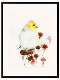 Impression artistique encadrée Oiseau jaune et fleurs