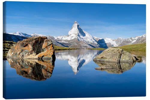 Canvas print Stellisee and Matterhorn in the Swiss Alps in summer