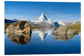 Print på skumplade Stellisee and Matterhorn in the Swiss Alps in summer