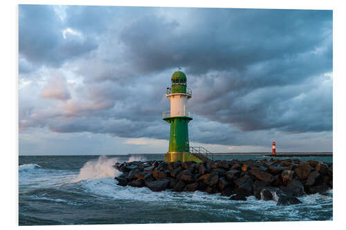 Tableau en PVC Phare sur la digue à Warnemünde, mer Baltique