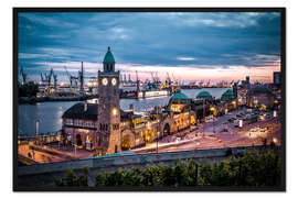 Gerahmter Kunstdruck Hafen Hamburg am Abend