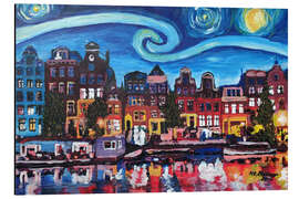 Aluminium print Starry Night over Amsterdam Canal, Van Gogh Inspiration