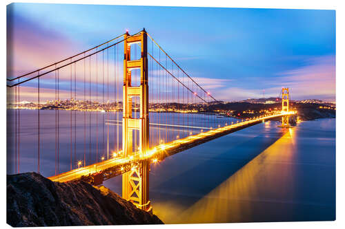 Leinwandbild Sonnenaufgang über Golden Gate Bridge und San Francisco Bay, Kalifornien, USA