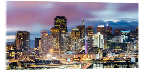 Acrylglasbild Panorama von San Francisco Innenstadt Skyline bei Nacht, Kalifornien, USA