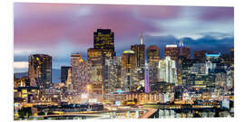 Foam board print Panoramic of San Francisco downtown district skyline at night, California, USA