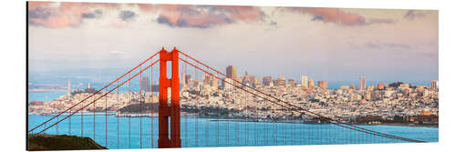 Stampa su alluminio Tramonto sul Golden Gate Bridge e la baia di San Francisco, California, USA