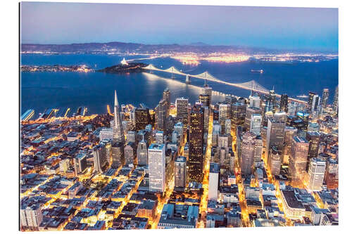 Gallery print Aerial view of San Francisco downtown with Bay bridge at night, California, USA