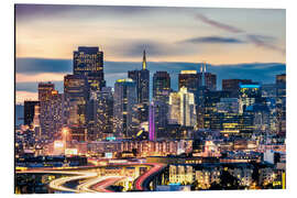 Aluminium print San Francisco downtown district skyline at night, California, USA