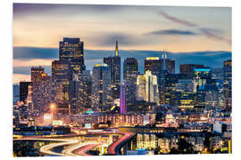 Foam board print San Francisco downtown district skyline at night, California, USA