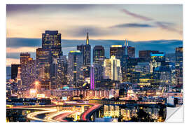 Naklejka na ścianę San Francisco downtown district skyline at night, California, USA