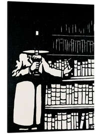 Magnettafel Bücherfreund hält eine Lampe, wie er ein Buch aus seiner Bibliothek nimmt