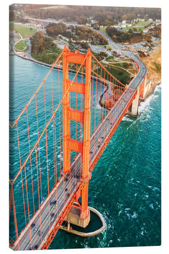 Canvas print Flying over Golden gate bridge, San Francisco, California, USA