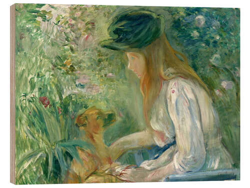 Tableau en bois Fille avec un chien