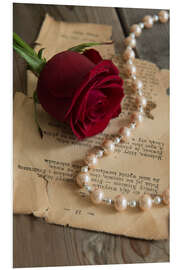 Foam board print Red rose, pearls and letter