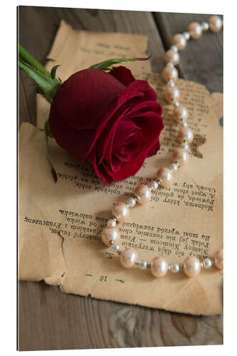 Galleritryk Red rose, pearls and letter