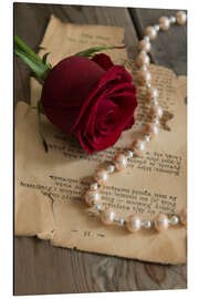 Magnettafel Rote Rose, Perlen und Brief