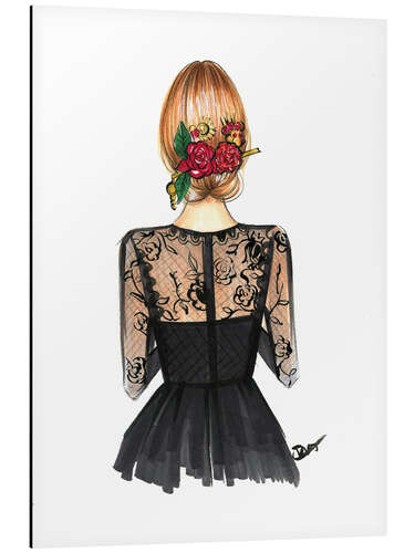 Aluminium print Black Lace and Rose