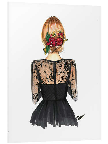 Tableau en PVC Dentelle noire et roses dans les cheveux