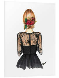 Tableau en PVC Dentelle noire et roses dans les cheveux