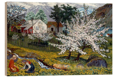 Wood print Flowering apple tree, Strømsbo farm