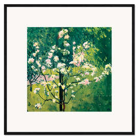 Gerahmter Kunstdruck Blühender Baum im Garten